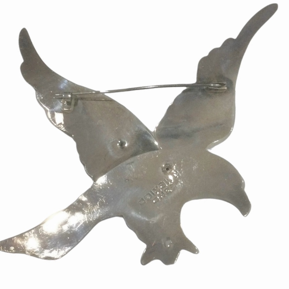 Sterling Silver Eagle Brooch Pin Made in Mexico. Handmade Unworn, Mint Condition - Picture 3 of 8